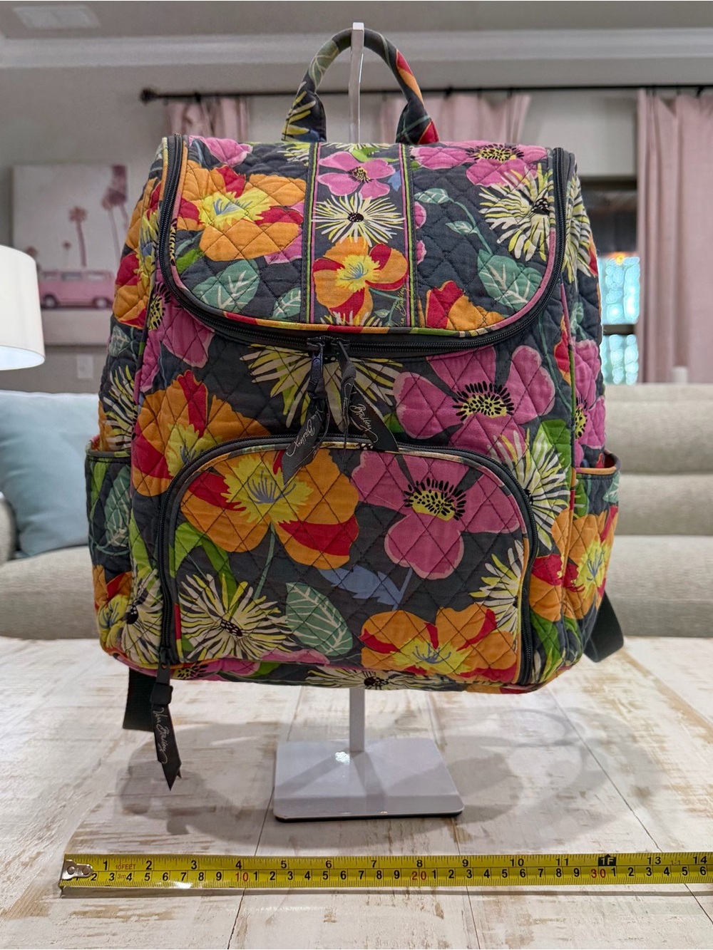 Vera Bradley Floral Quilted Backpack Pink, Yellow, Green, Orange in Jazzy Blooms